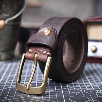 Men’s Genuine Leather Belt – Italian Cowhide with Brass Buckle 22